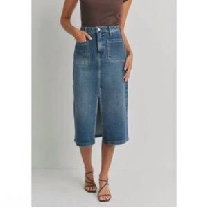 New! Just Black Denim Midi Skirt